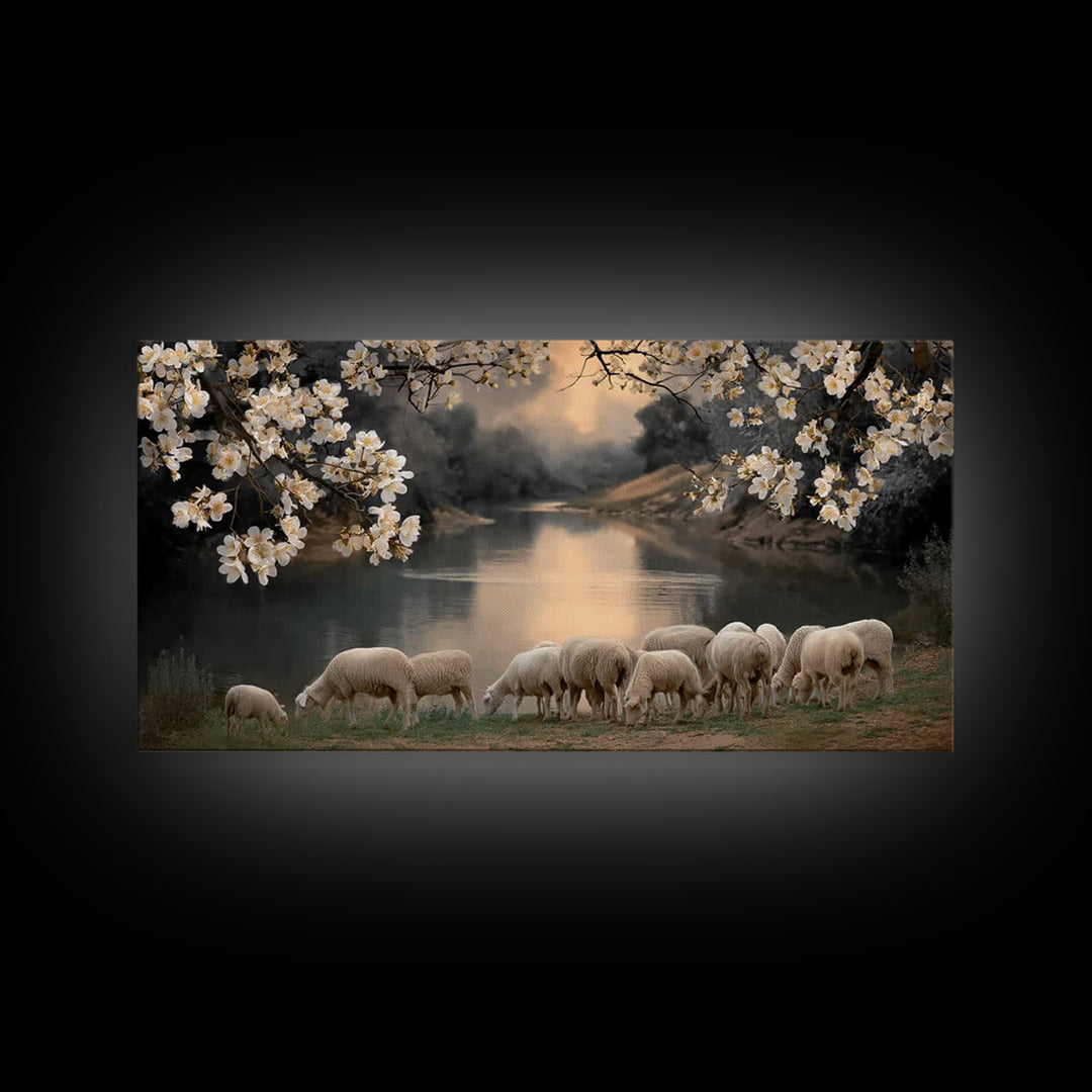 Springtime Flock – Framed Canvas Print – Christian Art Canvas – Christian Wall Art – Christian Decor For Home – Christian Painting – Christ