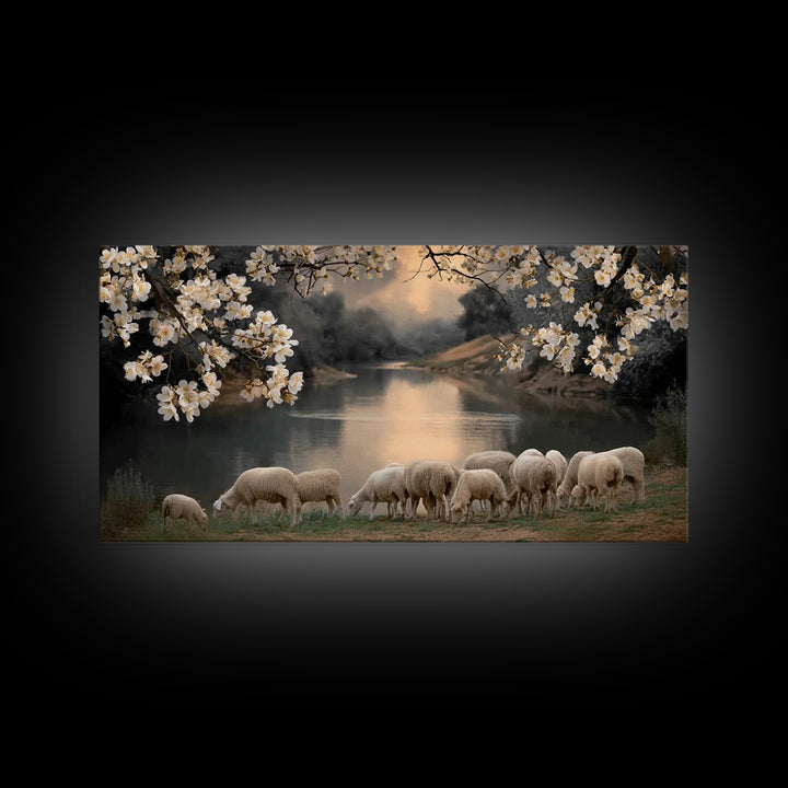 Springtime Flock – Framed Canvas Print – Christian Art Canvas – Christian Wall Art – Christian Decor For Home – Christian Painting – Christ