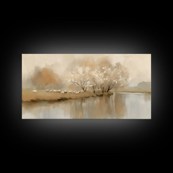 Riverside Peace – Framed Canvas Print – Christian Wall Art – Minimalist Christian Art – Christian Art Canvas – Christian Gift – Christian P