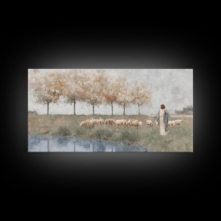 Pasture Of Mercy – Framed Canvas Print – Christian Wall Art – Jesus Painting – Christian Art Canvas – Christian Christmas Art – Christian G