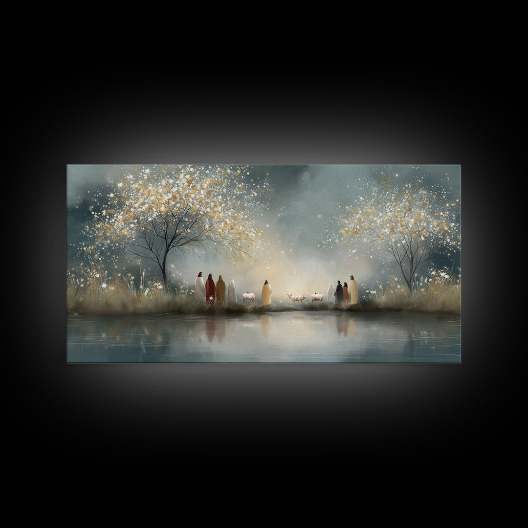 Starry Nativity – Framed Canvas Print – Christian Wall Art – Christian Art Canvas – Christian Christmas Art – Jesus Painting – Christian Ar