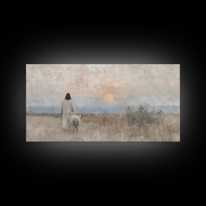 Sunset Shepherd – Framed Canvas Print – Christian Wall Art – Christian Christmas Art – Jesus Painting – Christian Art Canvas – Christian De