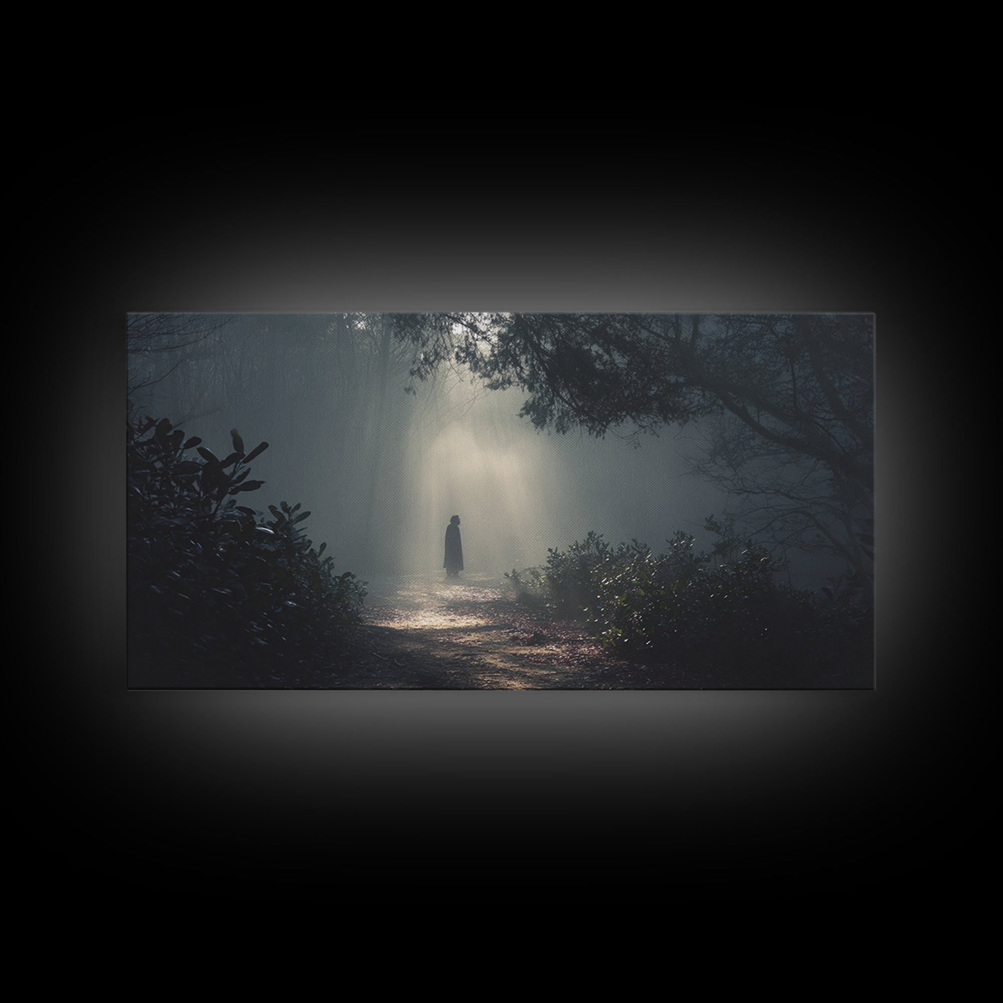 Shadowed Path – Framed Canvas Print – Moody Christian Art – Christian Wall Art – Jesus Painting – Retro Christmas Art