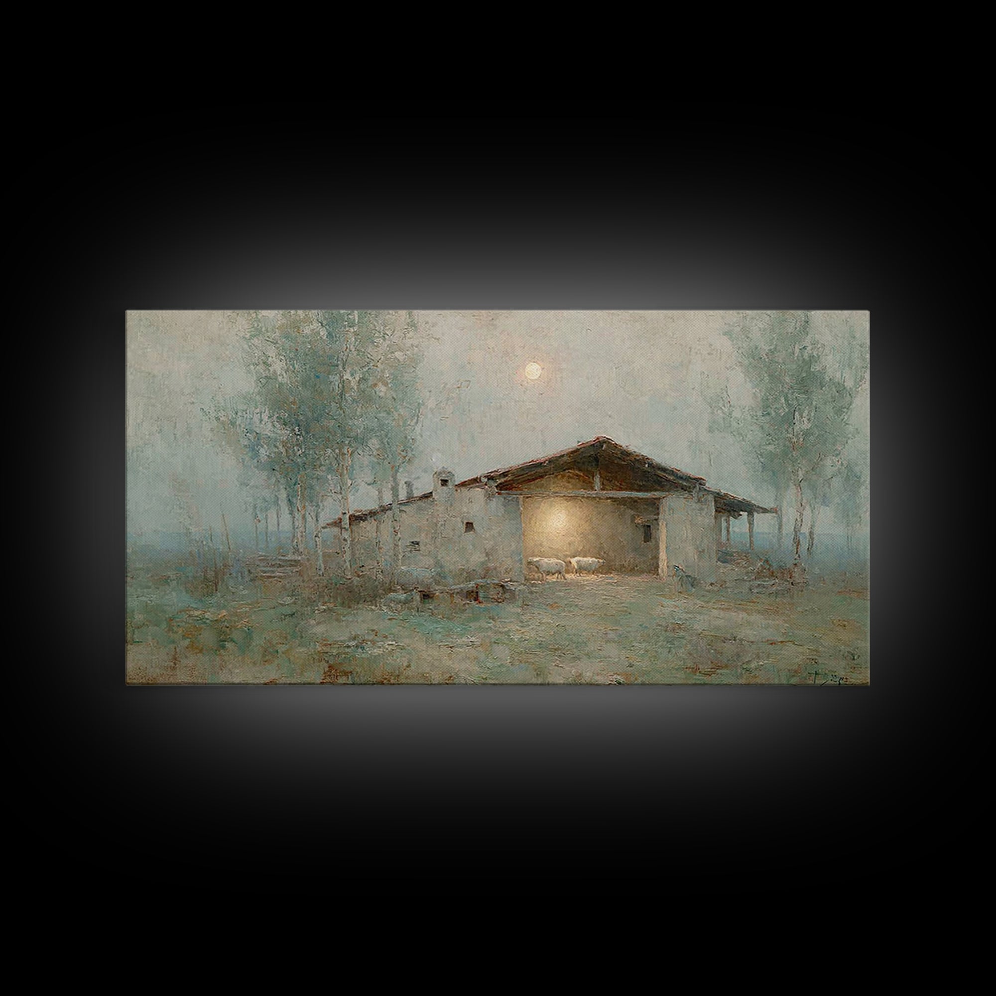 Midnight Stable – Framed Canvas Print – Christian Wall Art – Christian Decor – Christian Art Canvas – Christian Christmas Art – Christmas A