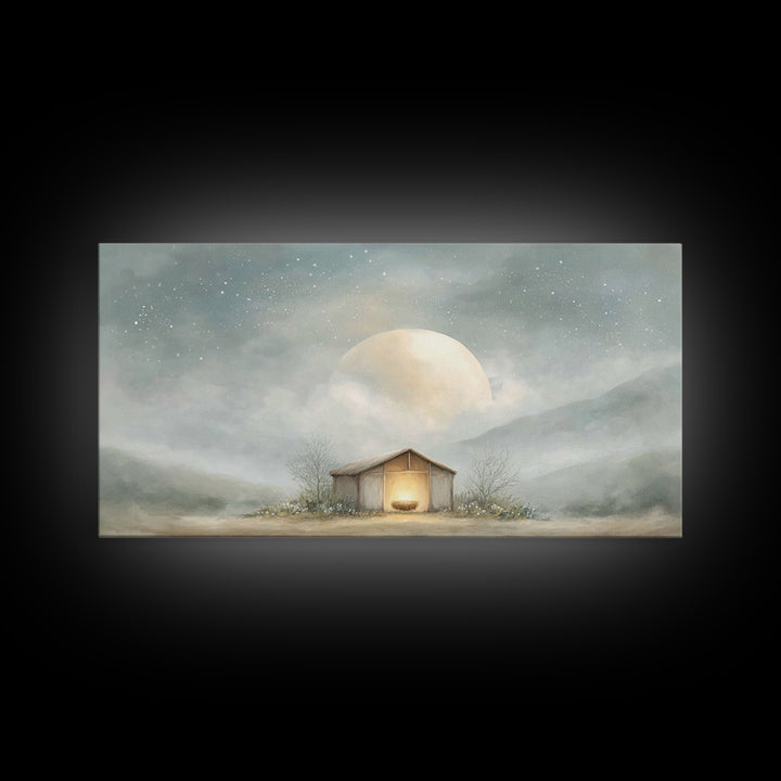 Moonlit Nativity Peace – Framed Canvas Print – Christian Wall Art – Christian Art Canvas – Christmas Art – Christian Christmas Art – Christ