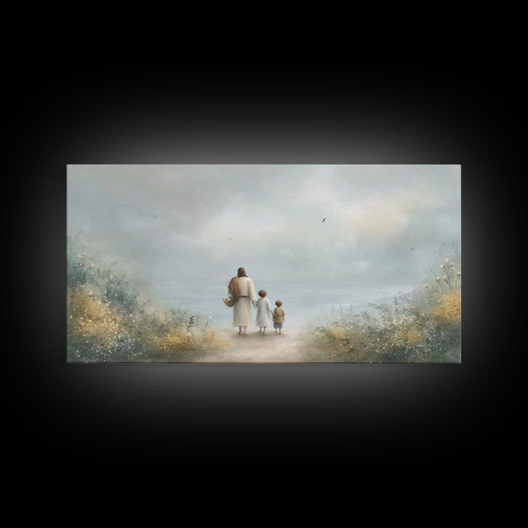 Peaceful Shore Path – Framed Canvas Print – Christian Art – Christian Art Canvas – Christian Wall Art – Jesus Painting – Christian Gift