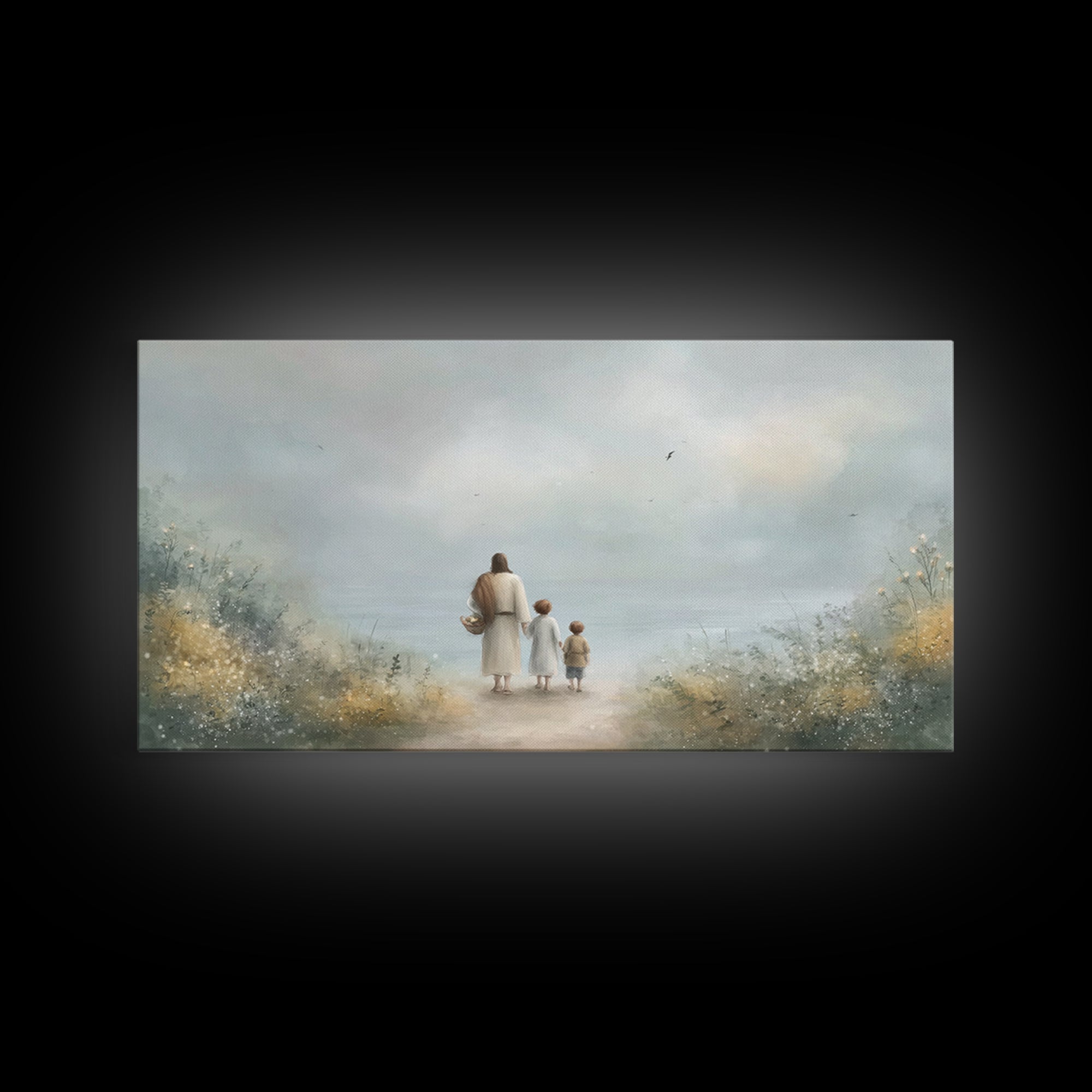 Peaceful Shore Path – Framed Canvas Print – Christian Art – Christian Art Canvas – Christian Wall Art – Jesus Painting – Christian Gift