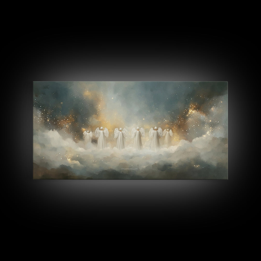 Angelic Gathering - Framed Canvas Print - Christian Art Canvas - Large Christian Art - Christian Christmas Decorations - Christian Painting