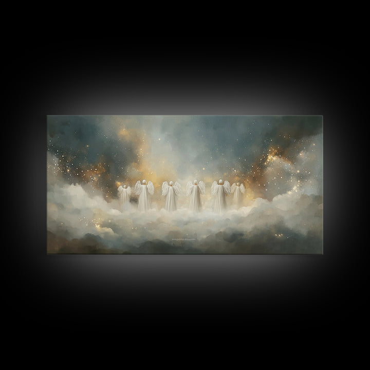 Angelic Gathering - Framed Canvas Print - Christian Art Canvas - Large Christian Art - Christian Christmas Decorations - Christian Painting
