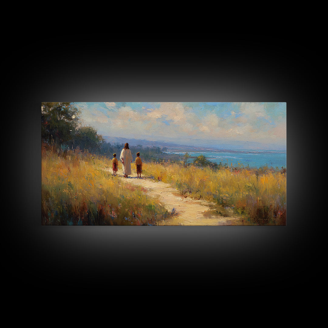 Sunlit Journey – Framed Canvas Print – Jesus Painting – Christian Wall Art – Christian Art Canvas – Christian Art – Christian Gift Ideas