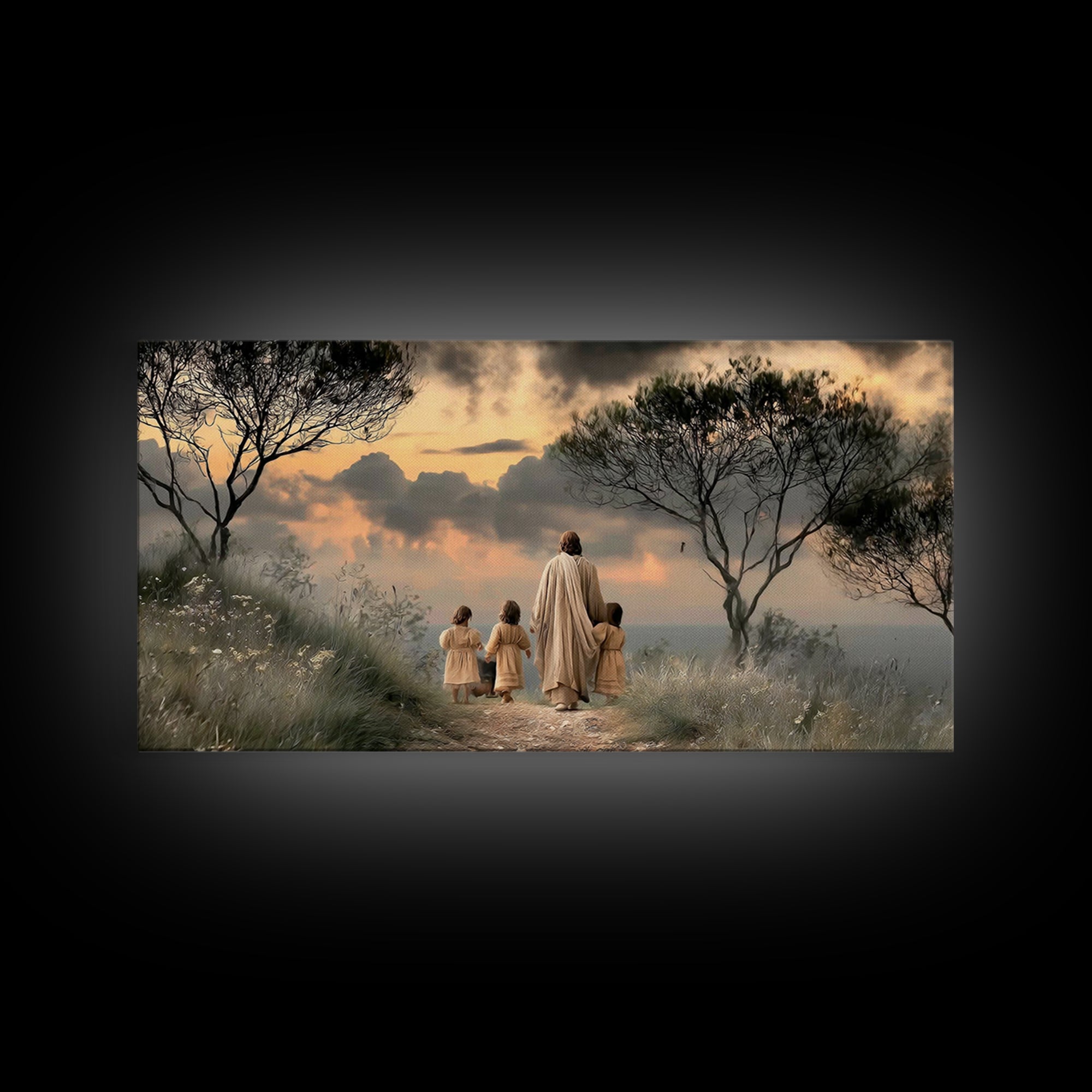 Evening Shepherd Guide – Framed Canvas Print – Jesus Painting – Christian Wall Art – Christian Art Canvas – Large Christian Painting – Chri