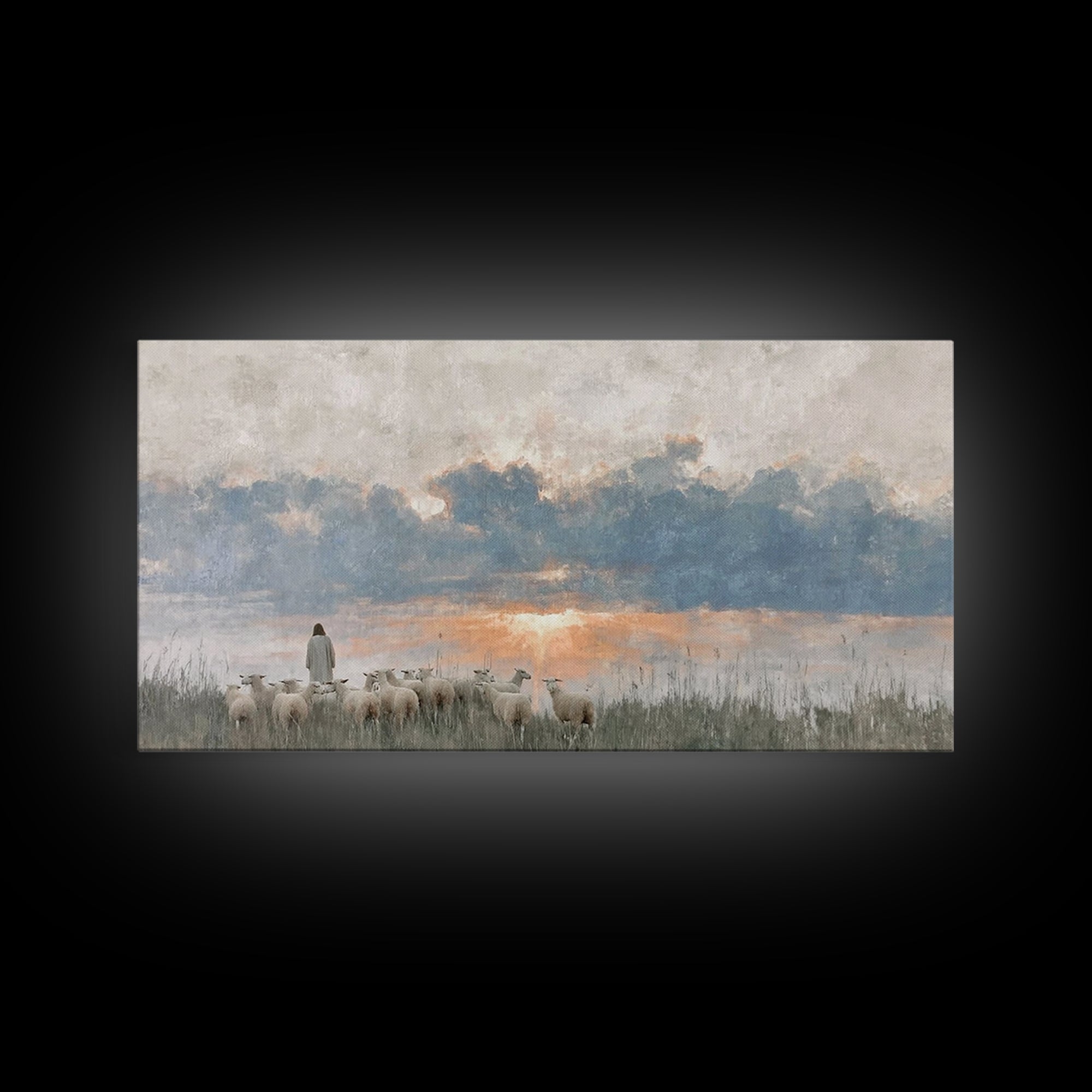 Dawn Of The Flock – Framed Canvas Print – Vintage Christian Art – Christian Wall Art – Christian Art Canvas – Jesus Painting – Christian Ch
