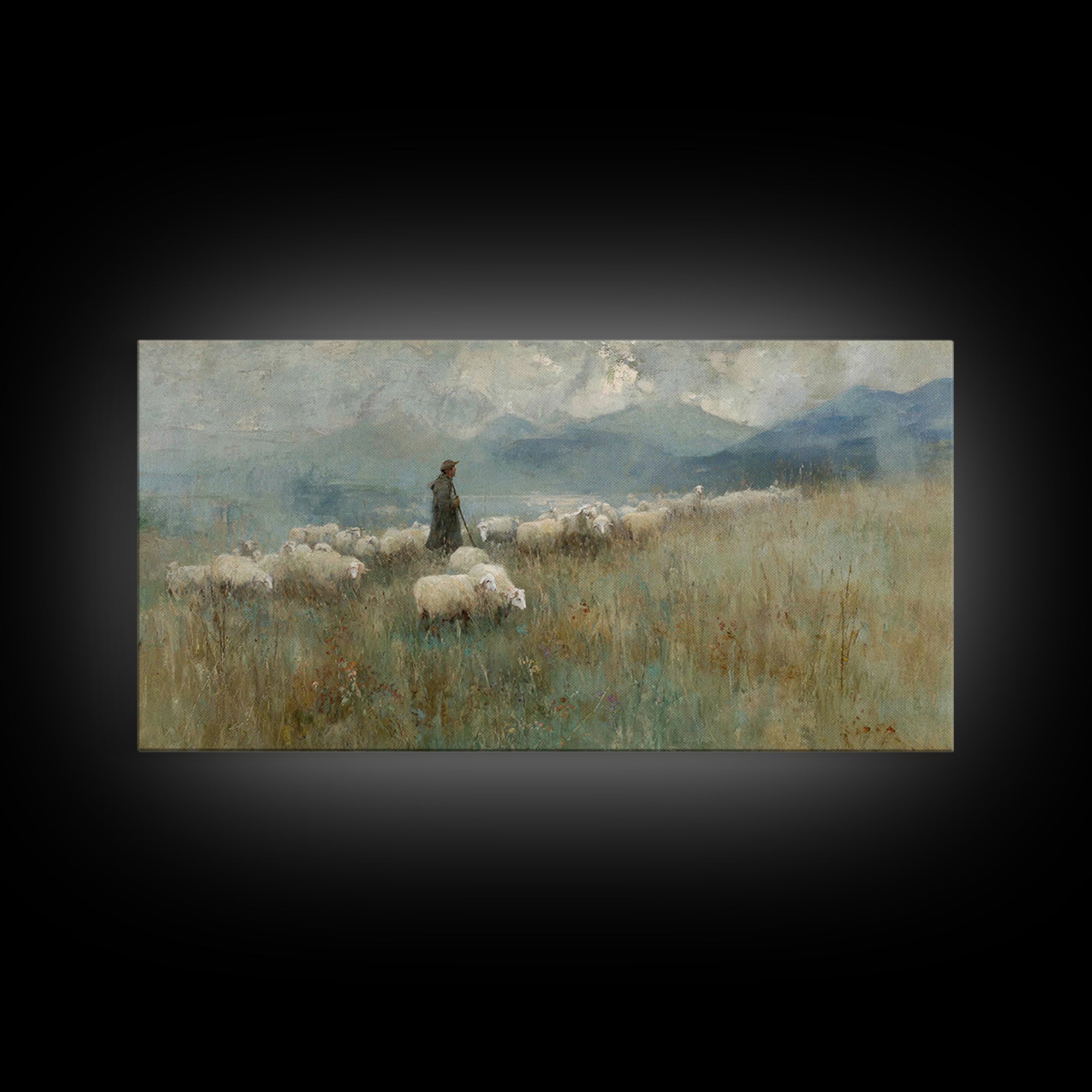 Mountain Shepherd Path – Framed Canvas Print – Christian Wall Art – Jesus Painting – Christian Art Canvas – Vintage Christian Art – Christi