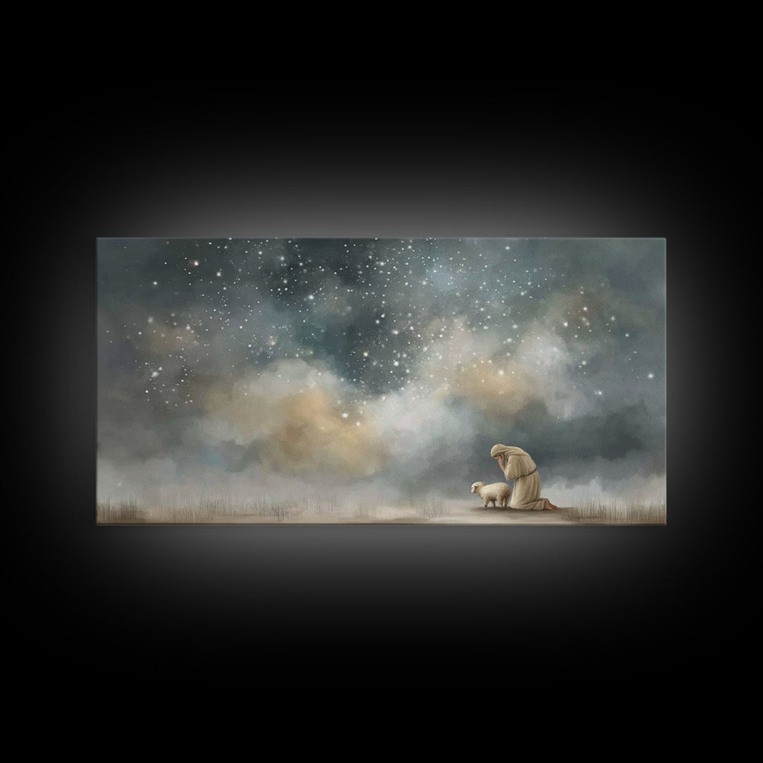 Shepherd’s Peace, Framed Canvas Print, Christian Wall Art, Christian Art Canvas, Jesus Painting, Christian Christmas Art, Christmas Art Pri