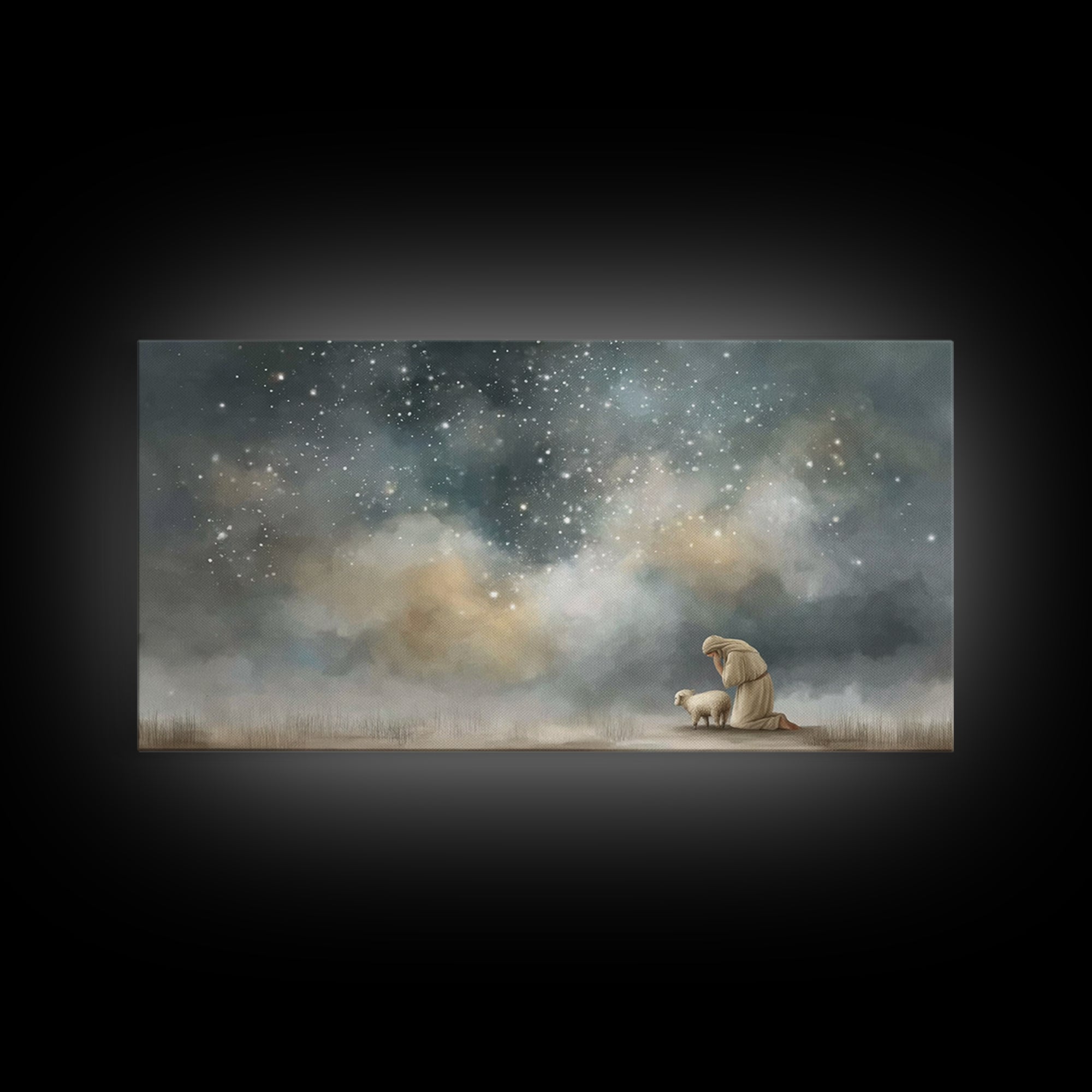 Shepherd’s Peace, Framed Canvas Print, Christian Wall Art, Christian Art Canvas, Jesus Painting, Christian Christmas Art, Christmas Art Pri