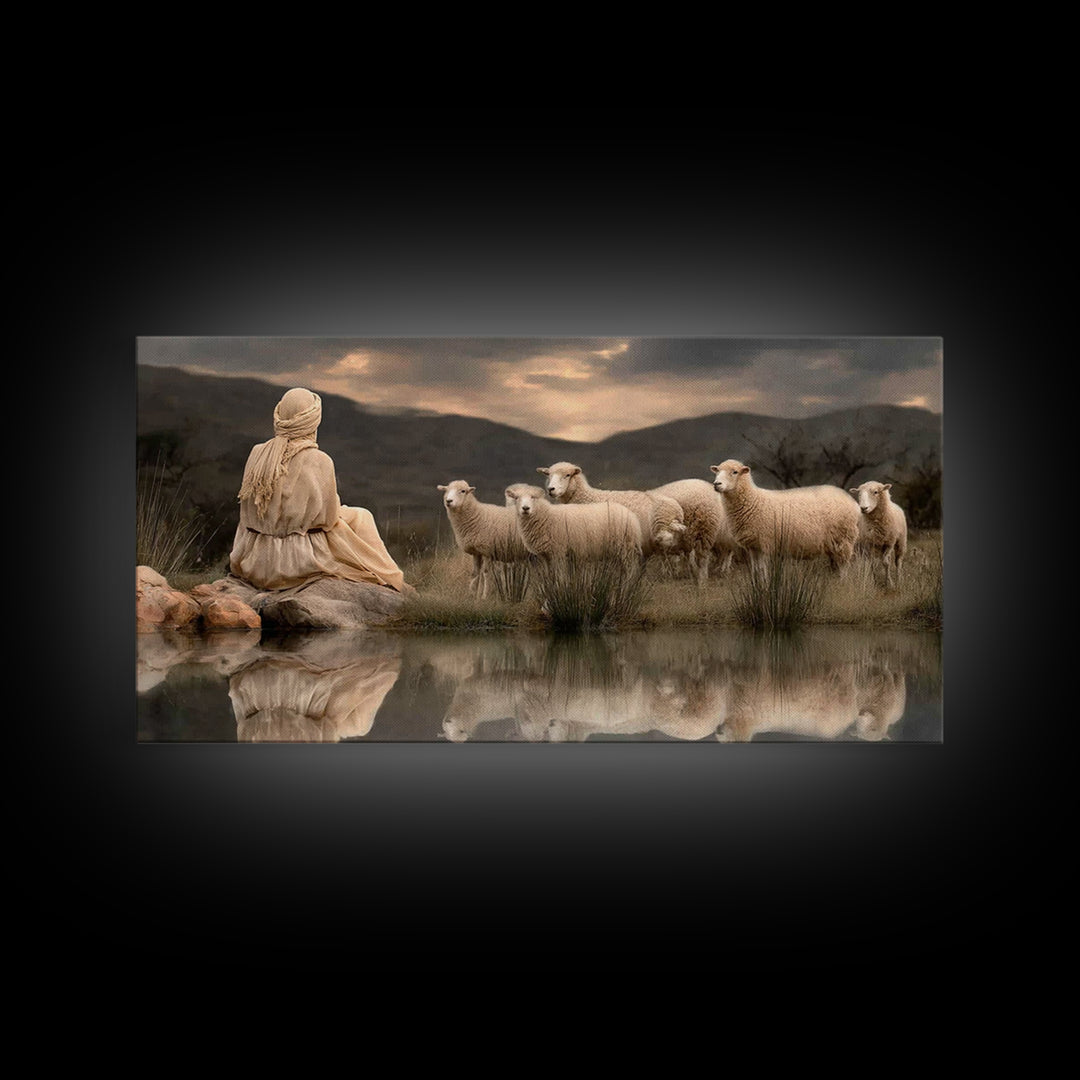 Shepherd’s Reflection – Framed Canvas Print – Christian Art Canvas – Christian Wall Art – Christian Art – Christian Painting – Christian De