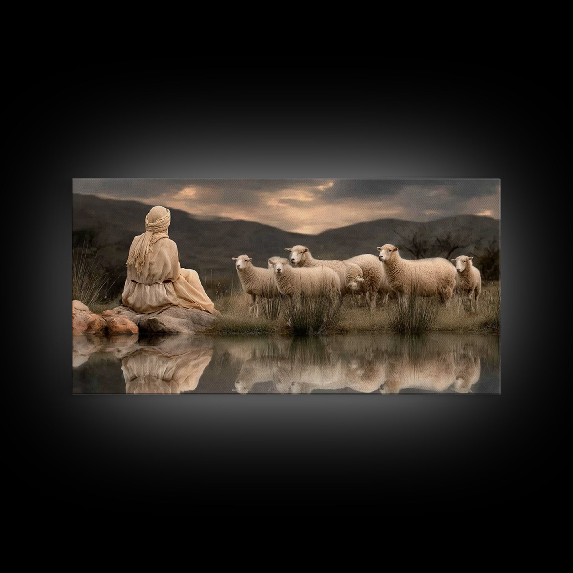 Shepherd’s Reflection – Framed Canvas Print – Christian Art Canvas – Christian Wall Art – Christian Art – Christian Painting – Christian De