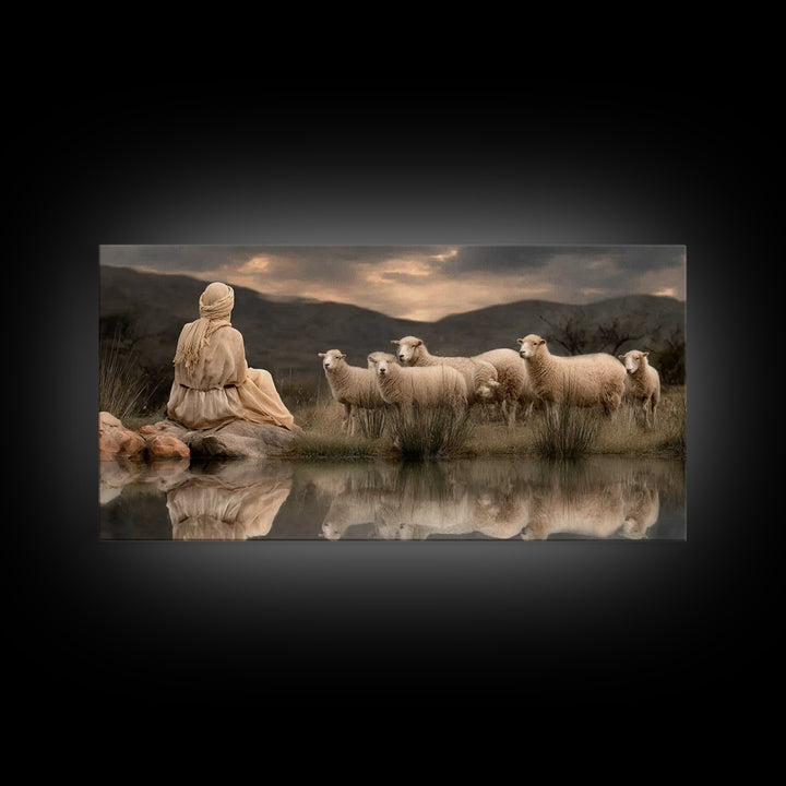 Shepherd’s Reflection – Framed Canvas Print – Christian Art Canvas – Christian Wall Art – Christian Art – Christian Painting – Christian De