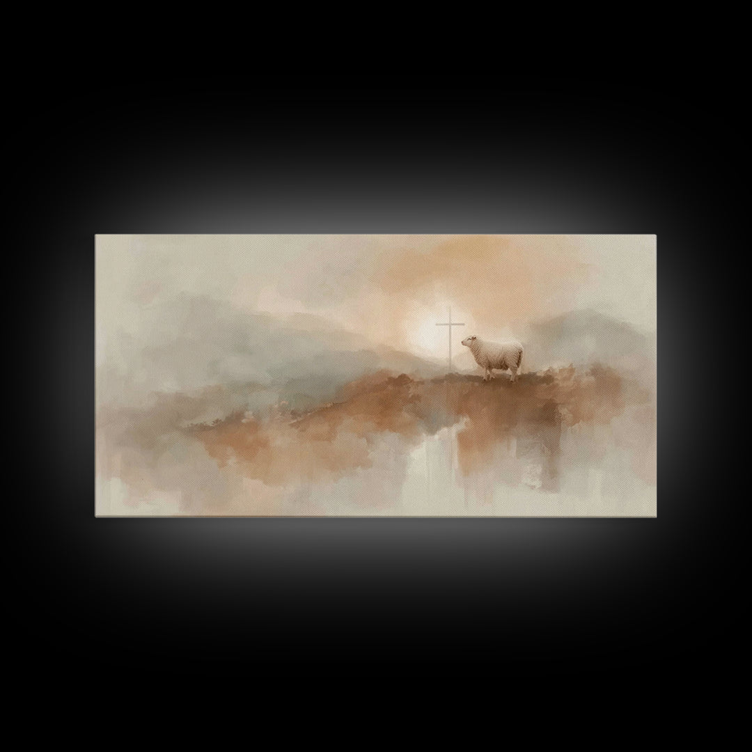 Cross On The Hill | Framed Canvas Print | Christian Art Canvas | Christian Wall Art | Christian Art Painting | Christian Decor | Christian