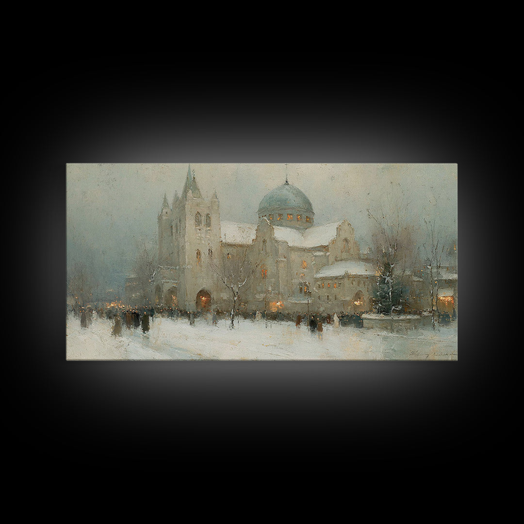 Winter Chapel Peace – Framed Canvas Print – Christian Wall Art – Christmas Art Work – Christian Christmas Art – Framed Christmas Wall Art –