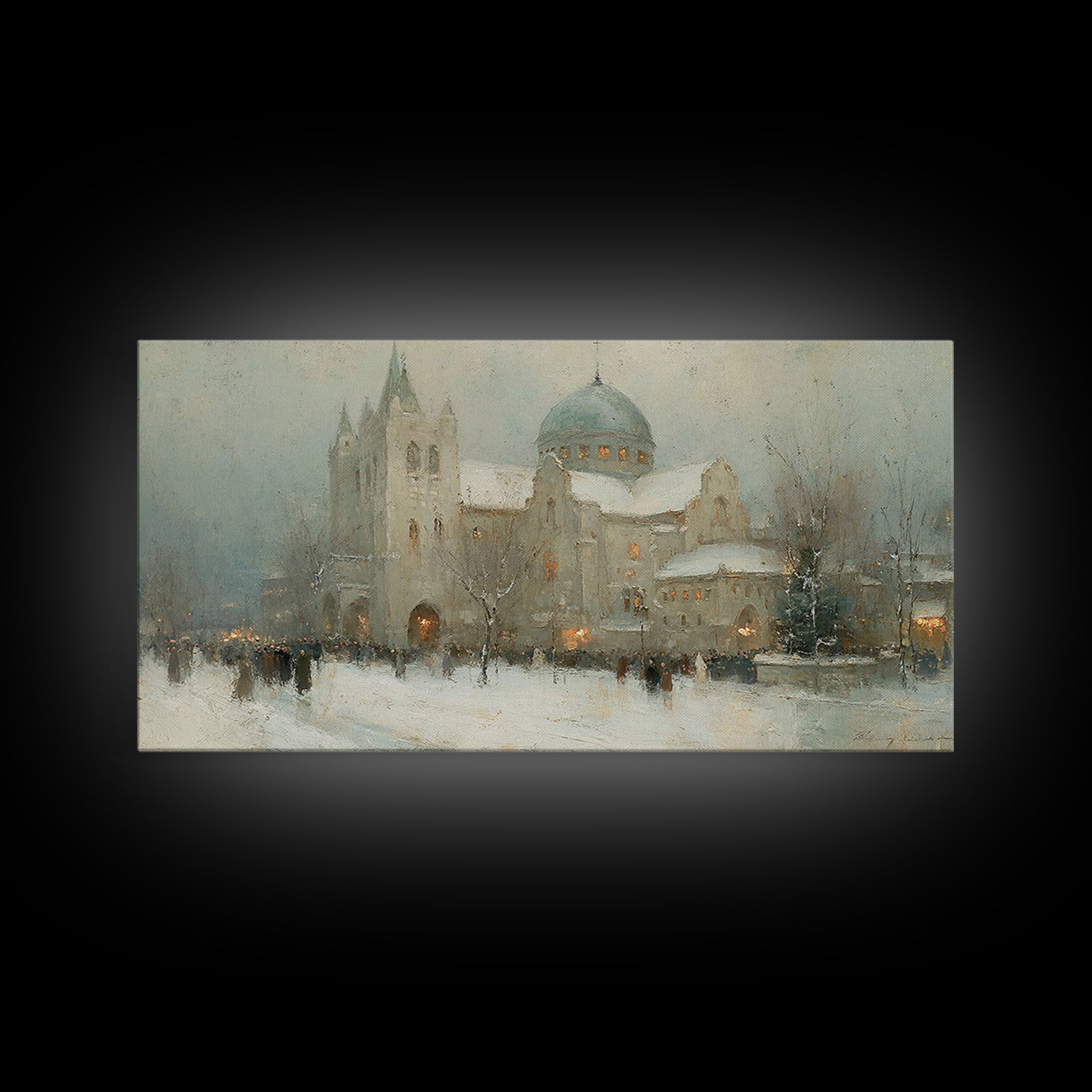 Winter Chapel Peace – Framed Canvas Print – Christian Wall Art – Christmas Art Work – Christian Christmas Art – Framed Christmas Wall Art –