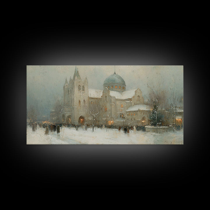 Winter Chapel Peace – Framed Canvas Print – Christian Wall Art – Christmas Art Work – Christian Christmas Art – Framed Christmas Wall Art –