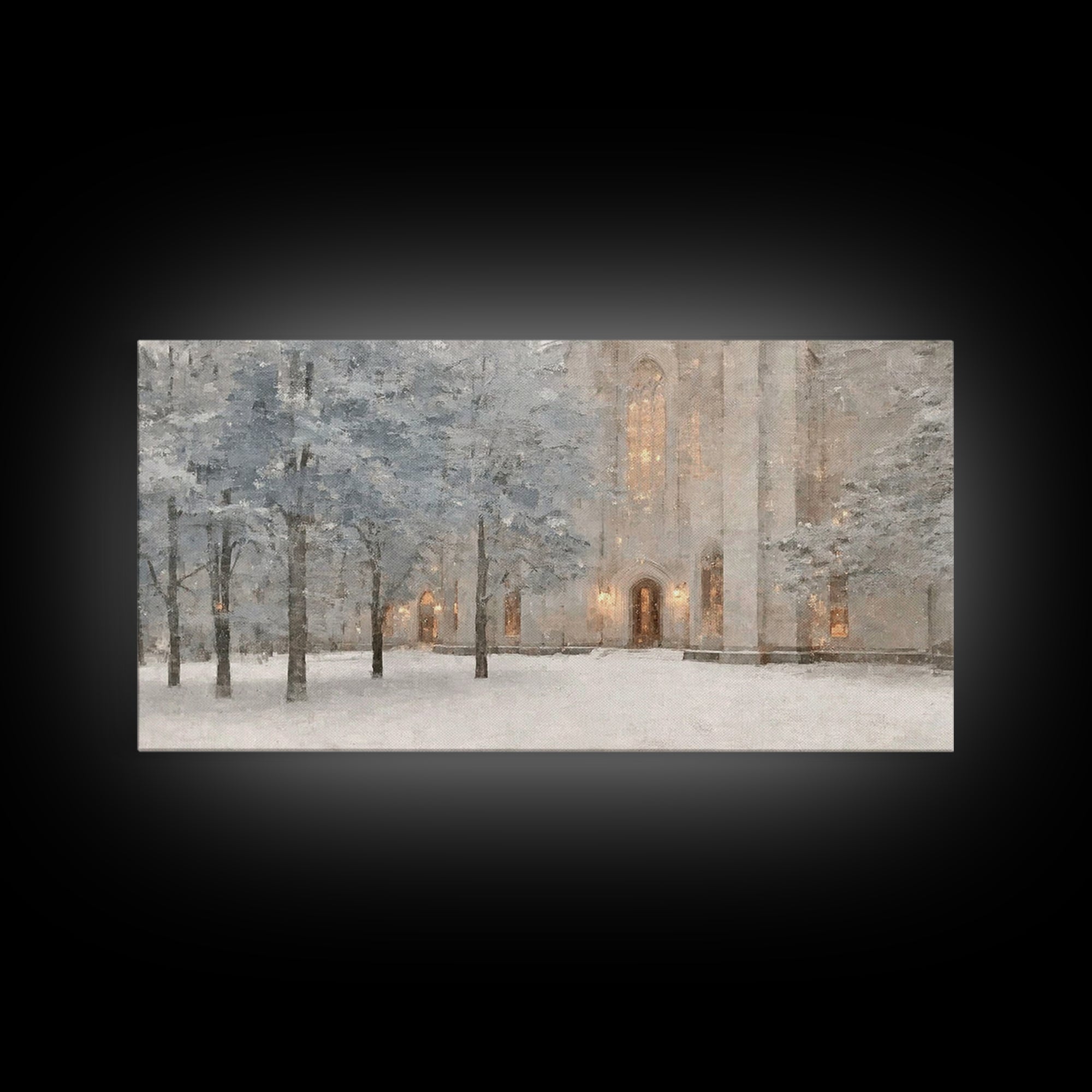 Evening Chapel Glow – Framed Canvas Print – Christian Wall Art – Christian Art Canvas – Subtle Christian Art – Christmas Art Prints – Chris