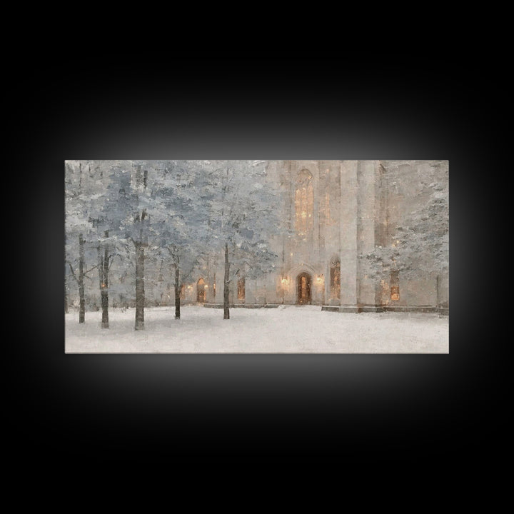 Evening Chapel Glow – Framed Canvas Print – Christian Wall Art – Christian Art Canvas – Subtle Christian Art – Christmas Art Prints – Chris