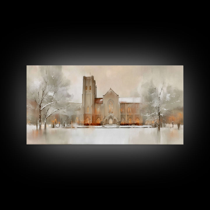 Snowbound Chapel Light | Framed Canvas Print | Christian Art Canvas | Christian Wall Art | Modern Christian Art | Christmas Wall Art | Chri