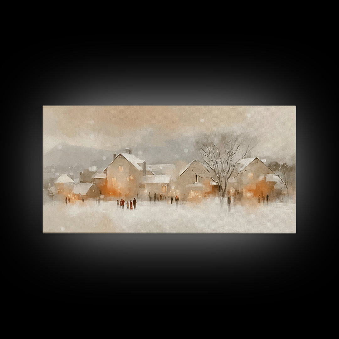 Warm Winter Village – Framed Canvas Print – Christian Christmas Art – Christmas Art Prints – Christian Wall Art – Festive Christian Decor –