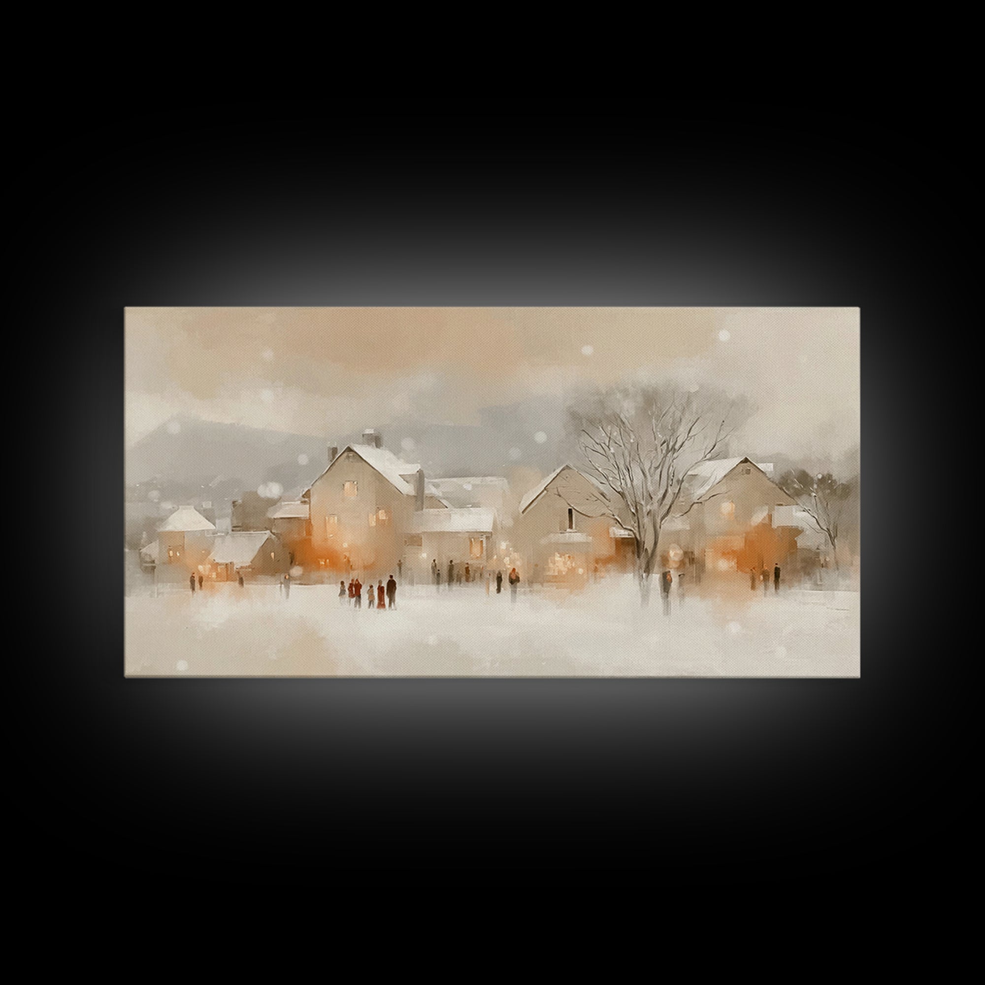 Warm Winter Village – Framed Canvas Print – Christian Christmas Art – Christmas Art Prints – Christian Wall Art – Festive Christian Decor –