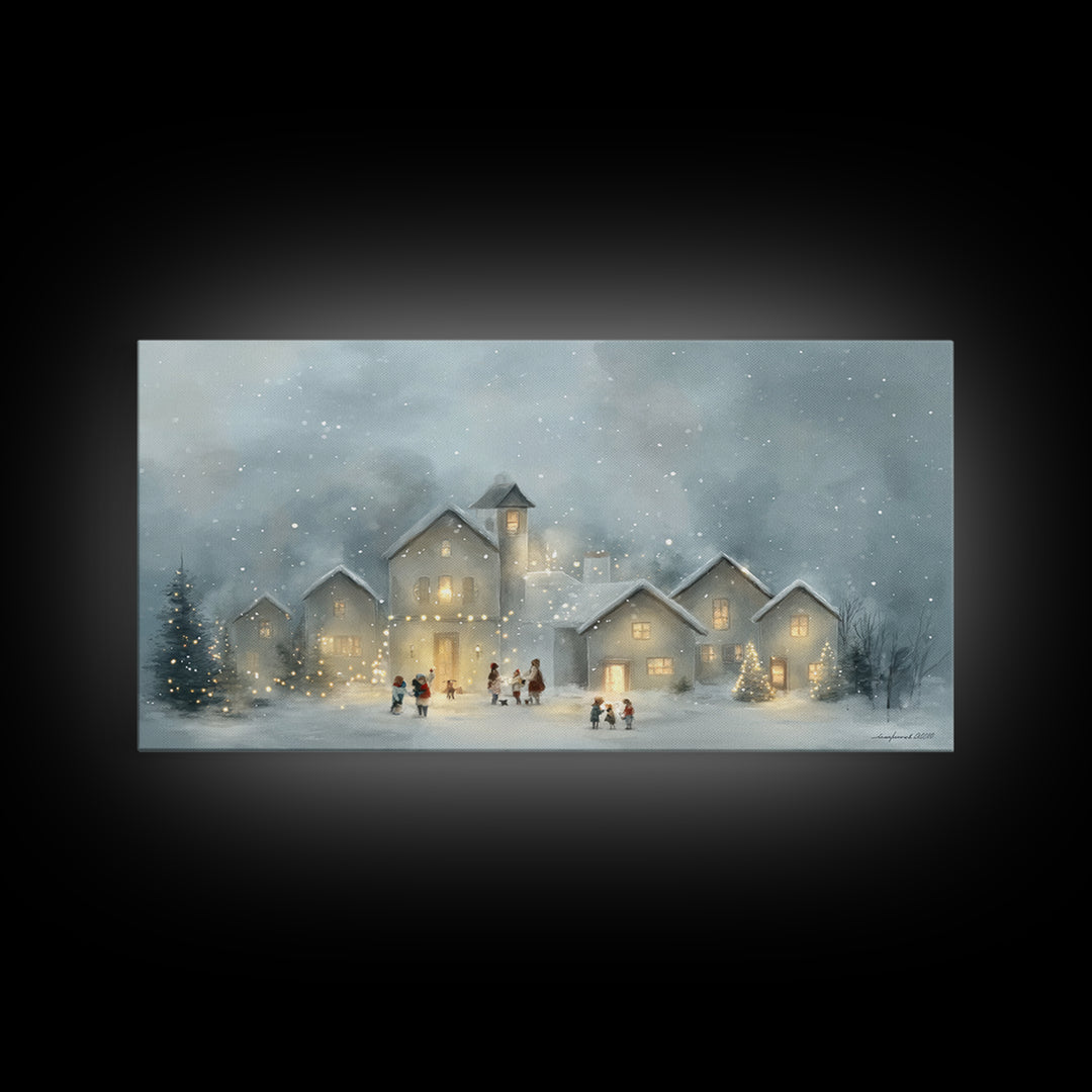 Bethlehem Village Glow – Framed Canvas Print – Christian Christmas Art – Christian Art Canvas – Christmas Canvas Wall Art – Christian Decor