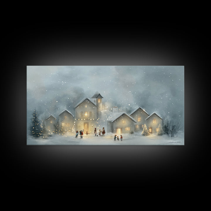 Bethlehem Village Glow – Framed Canvas Print – Christian Christmas Art – Christian Art Canvas – Christmas Canvas Wall Art – Christian Decor
