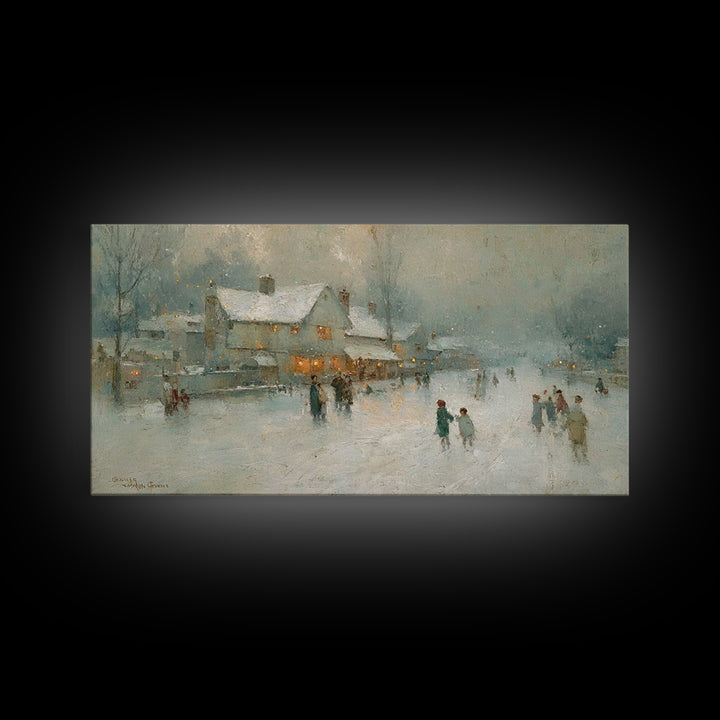 Snowy Family Gathering | Framed Canvas Print | Christmas Wall Art | Christian Art Canvas | Modern Christmas Art | Christian Christmas Decor