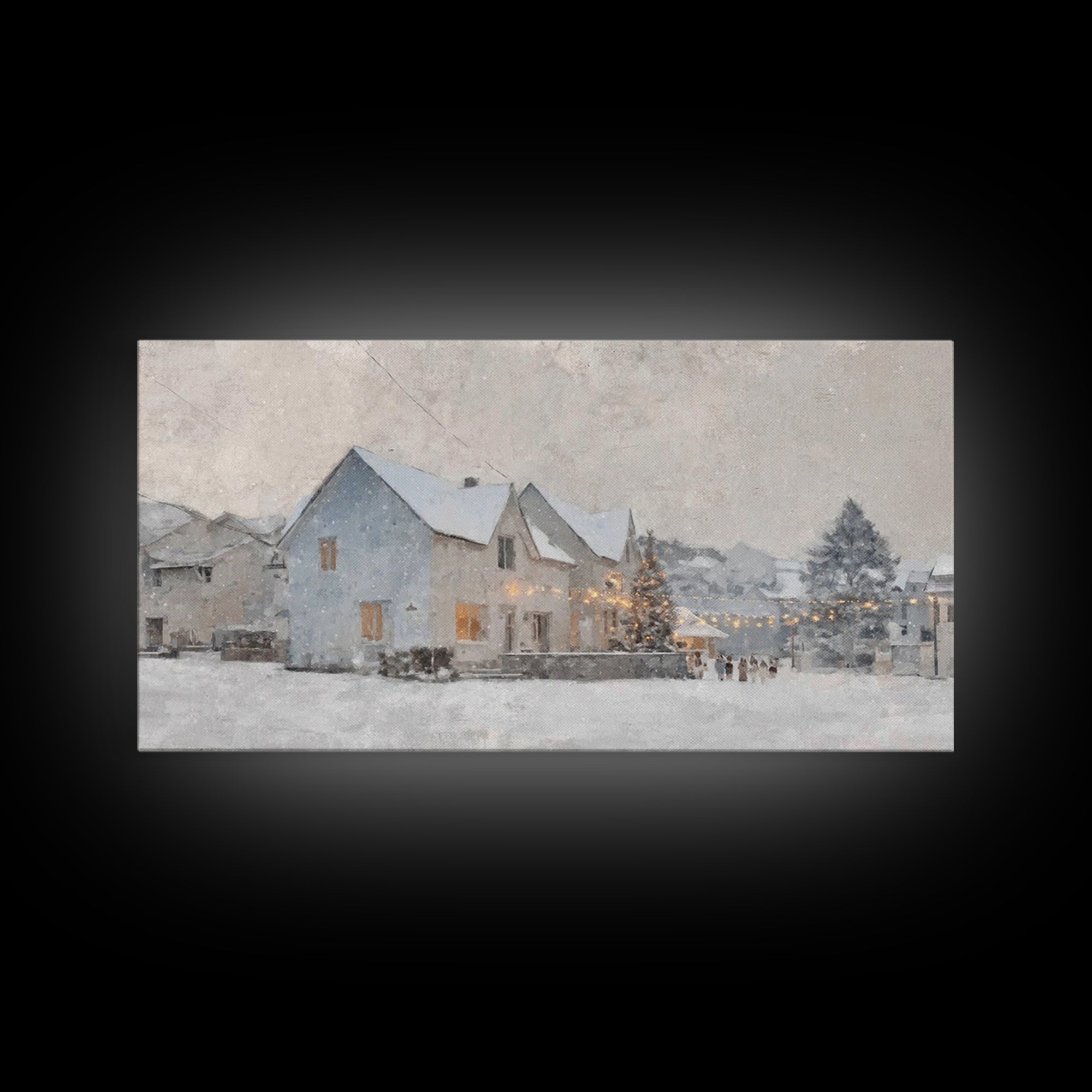 Winter Skaters Peace – Framed Canvas Print – Vintage Christmas Art – Christmas Wall Art – Christian Art Canvas – Christmas Art Prints – Chr