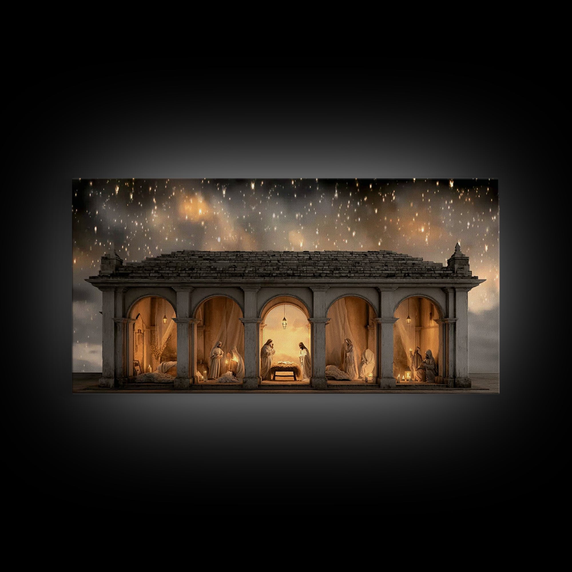 Holy Night Shelter – Framed Canvas Print – Christian Wall Art – Christian Art Canvas – Jesus Christmas Art – Christian Christmas Decor – Ch