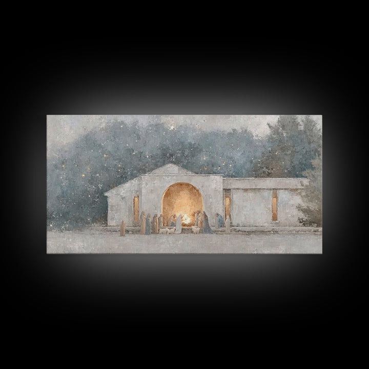 Nativity Light | Framed Canvas Print | Christian Christmas Art | Christian Wall Art | Christian Art Canvas | Folk Art Christmas | Jesus Chr