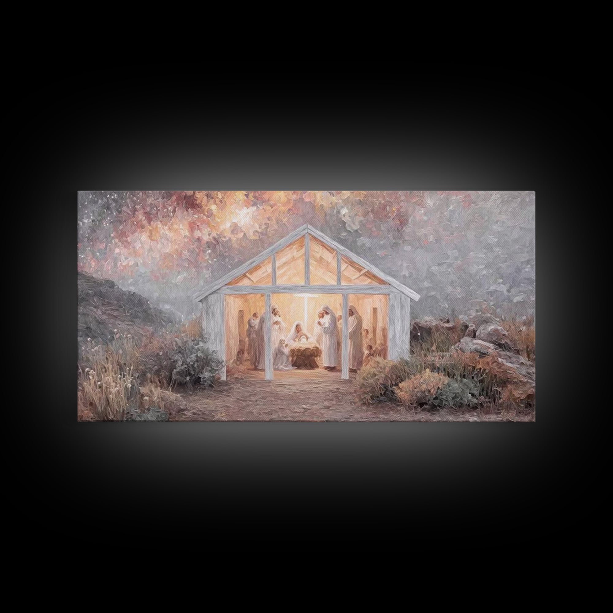 Starry Manger Light, Framed Canvas Print, Christian Christmas Art, Christian Wall Art, Christian Art Canvas, Jesus Christmas Art, Christmas