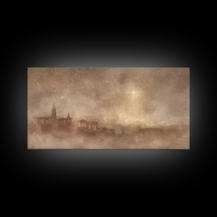 Midnight Bethlehem – Framed Canvas Print – Christian Art Canvas – Moody Christmas Art – Christian Wall Art – Christmas Art – Christian Chri