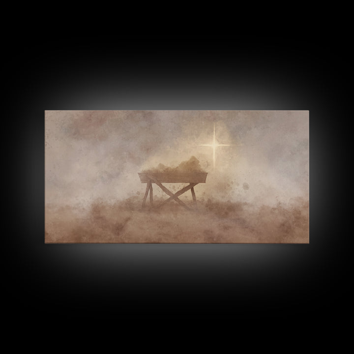 Holy Manger – Framed Canvas Print – Christian Art Canvas – Christian Wall Art – Moody Christmas Art – Christmas Art Prints – Christian Gift