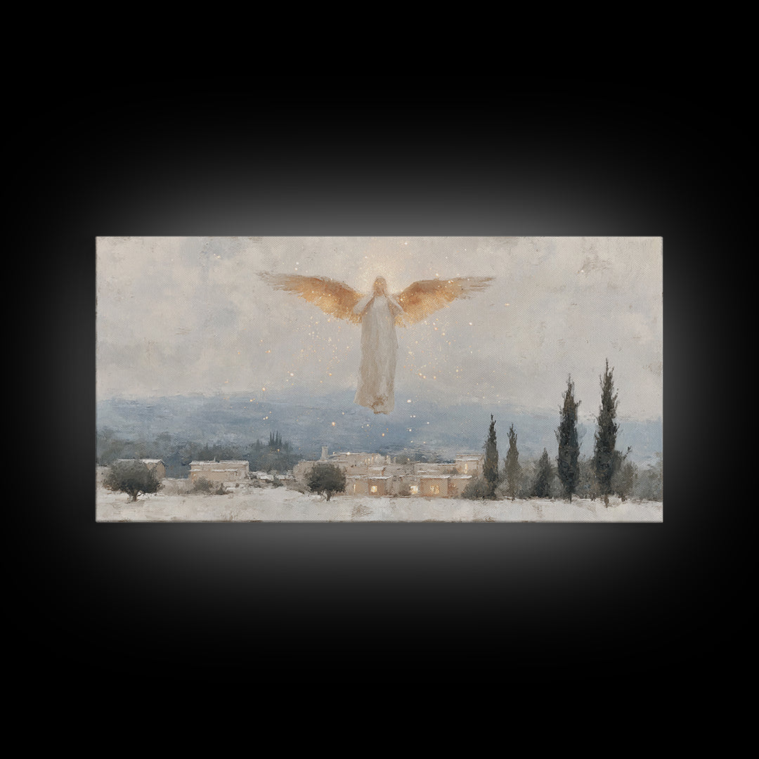 Angel’s Herald – Framed Canvas Print – Christian Christmas Art – Christmas Wall Art – Modern Christian Painting – Christian Art Gift – Chri