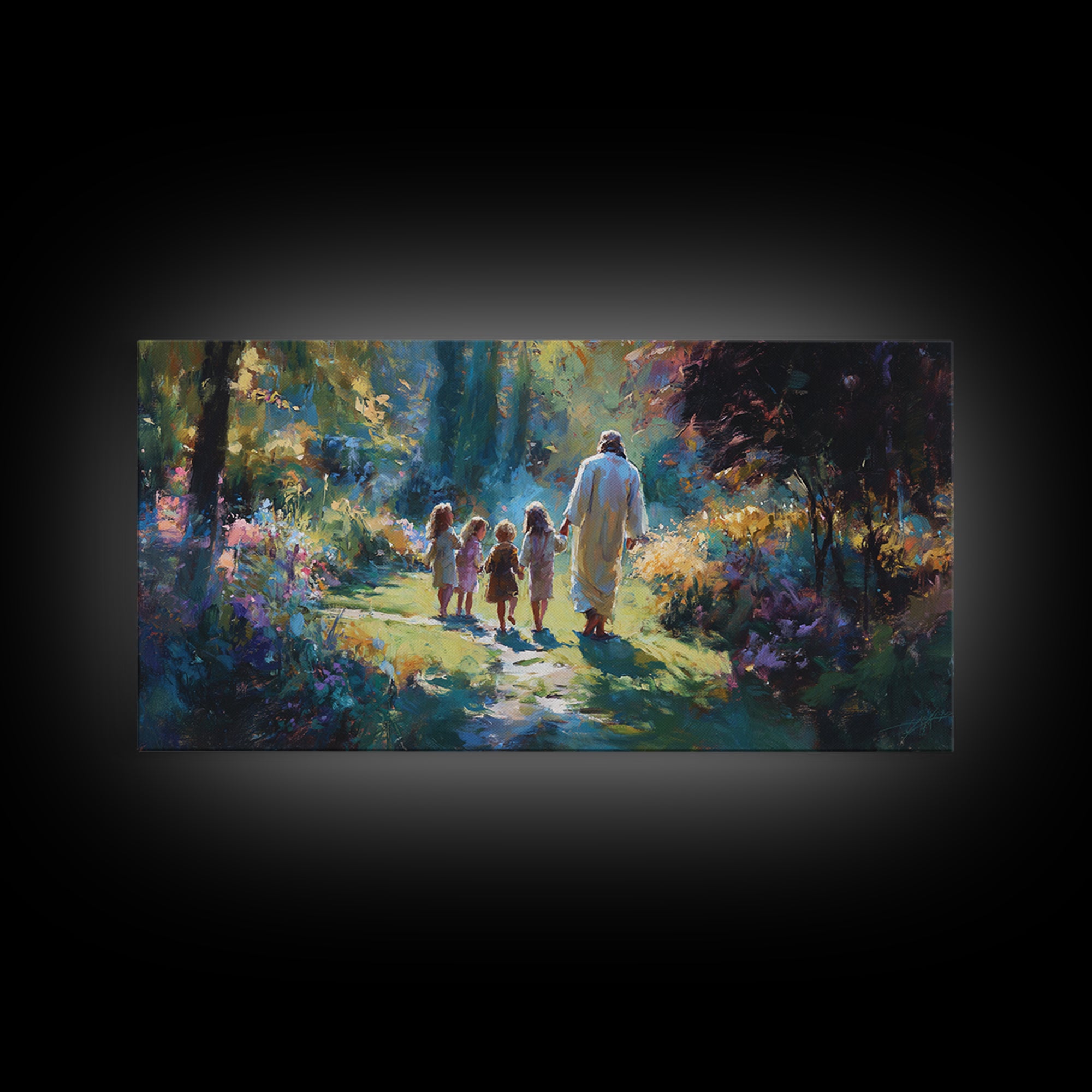 Garden Of Light | Framed Canvas Print | Christian Art Canvas | Jesus Painting | Christian Wall Art | Christmas Art