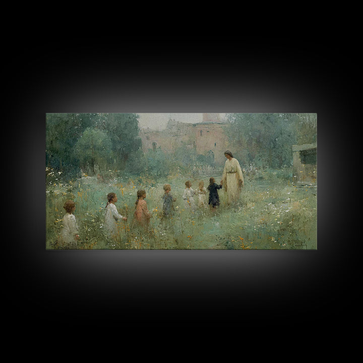 Gentle Meadow Walk, Framed Canvas Print, Christian Art Print, Vintage Christian Art, Jesus Painting, Christian Wall Art, Christian Gift Ide