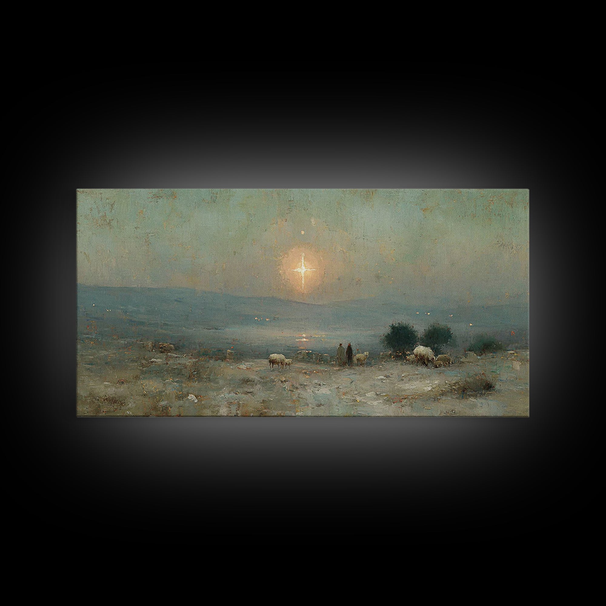 Shepherds Of Dawn – Framed Canvas Print – Christian Christmas Art – Christmas Wall Art – Jesus Painting – Christian Art Canvas – Vintage Ch