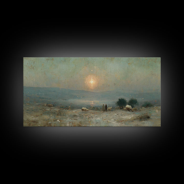 Shepherds Of Dawn – Framed Canvas Print – Christian Christmas Art – Christmas Wall Art – Jesus Painting – Christian Art Canvas – Vintage Ch