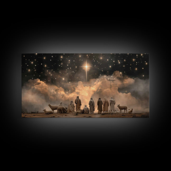 Shepherds Beneath Heaven | Framed Canvas Print | Christian Christmas Art | Christmas Wall Art | Jesus Christmas Art | Christian Art Canvas