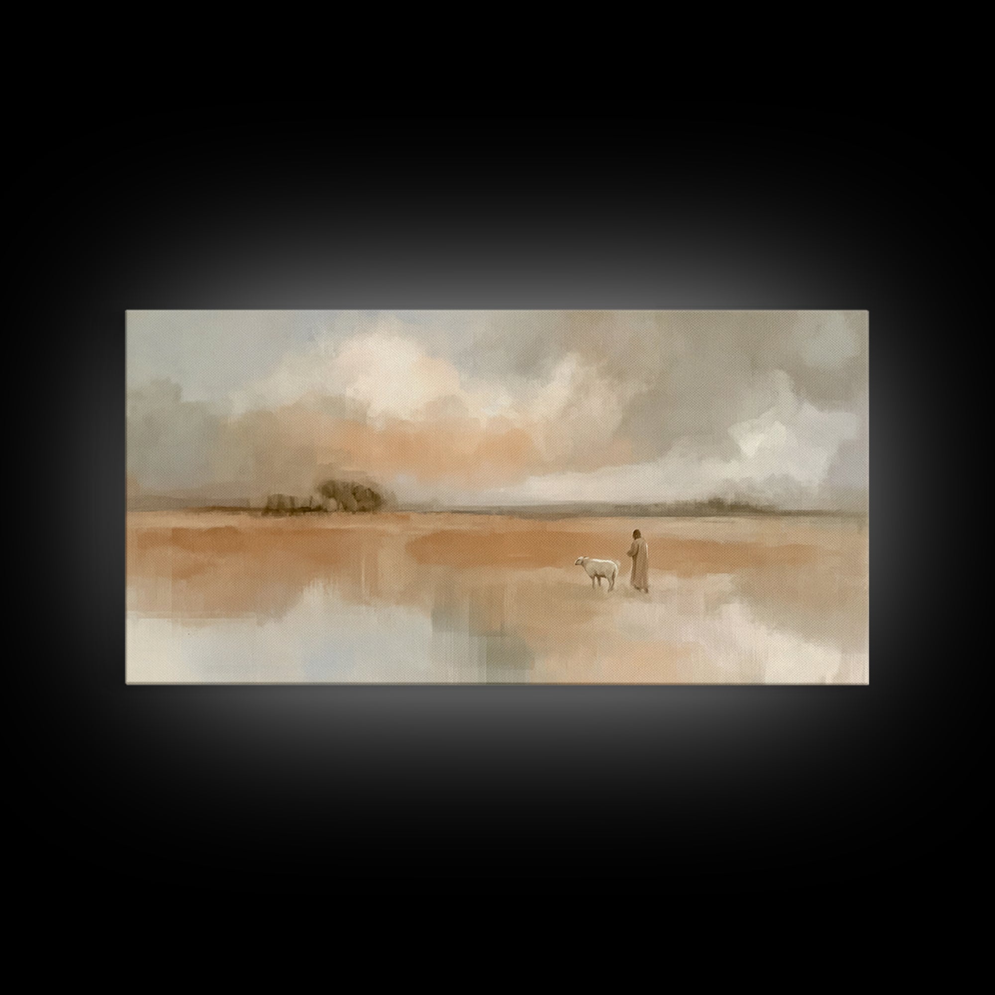 Quiet Pasture Peace | Framed Canvas Print | Minimalist Christian Art | Christian Wall Art | Subtle Christian Art | Jesus Painting