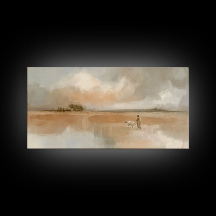 Quiet Pasture Peace | Framed Canvas Print | Minimalist Christian Art | Christian Wall Art | Subtle Christian Art | Jesus Painting