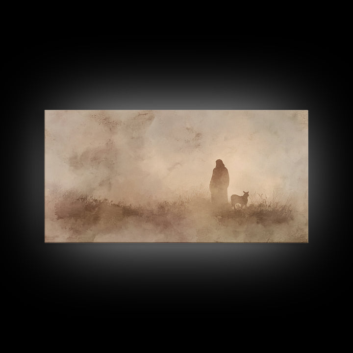 Shepherd In Stillness – Framed Canvas Print – Christian Wall Art – Minimalist Christian Art – Subtle Christian Paintings – Christian Art Wo