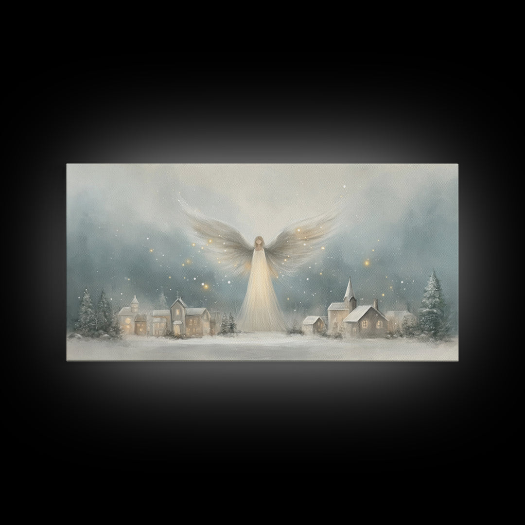 Heaven’s Guardian – Framed Canvas Print – Christian Christmas Art – Christmas Art Framed – Christian Art Canvas – Subtle Christian Painting